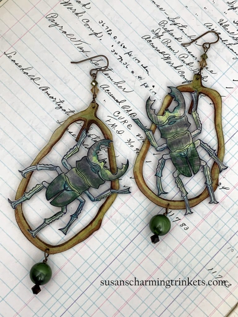 Green Beetles with Green Hanging Charm