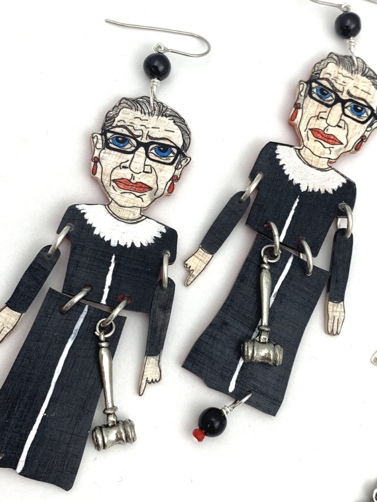Ruth Bader Ginsburg with gavel earrings