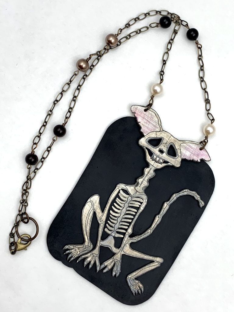 Black cat skeleton necklace